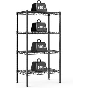 NEWBULIG 4-Tier Wire Storage Shelves, 200 lbs Heavy Duty Steel Rack, Black, 23.2" W x 13.4" D x 47.2" H