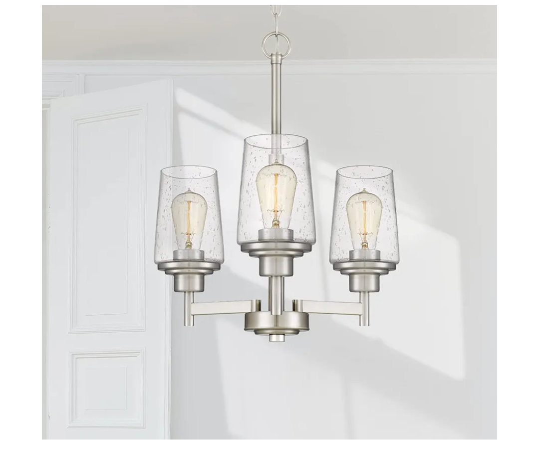 foucasal Brushed Nickel Chandeliers for Dining Room Farmhouse Chandelier Fixture with Clear Glass Shades 3 Light Kitchen Island Lighting Pendant Light Fixture for Dining Room Living Room Bedroom