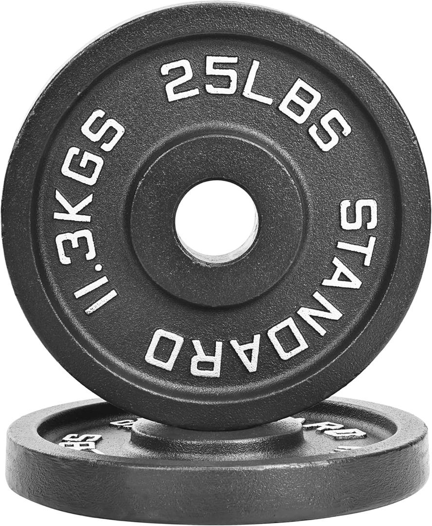 Fitvids Olympic 2-Inch Cast Iron Plate Weight Plate for Strength Training and Weightlifting, Vintage Style, Alloy Steel,25LB Pair