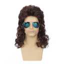Mens Mullet Wig Brown Long Curly 80s Wigs Halloween Costumes Party Hair Wig for Male(Dark Brown)