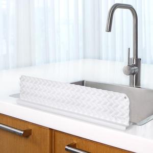 Silicone Sink Splash Guard - Premium Water Splash Guard for Kitchen, Island and Bathroom - Non-Slip Suction Cup Base (Upgrade Suction) - Dishwasher Safe - White