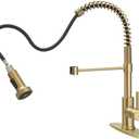 OWOFAN Kitchen Faucet, Kitchen Faucets with Pull Down Sprayer Sus304 Stainless Steel Industrial Single Handle One Hole Faucet for Farmhouse Camper Laundry Utility Rv Wet Bar Sinks Bushed Gold 9009J