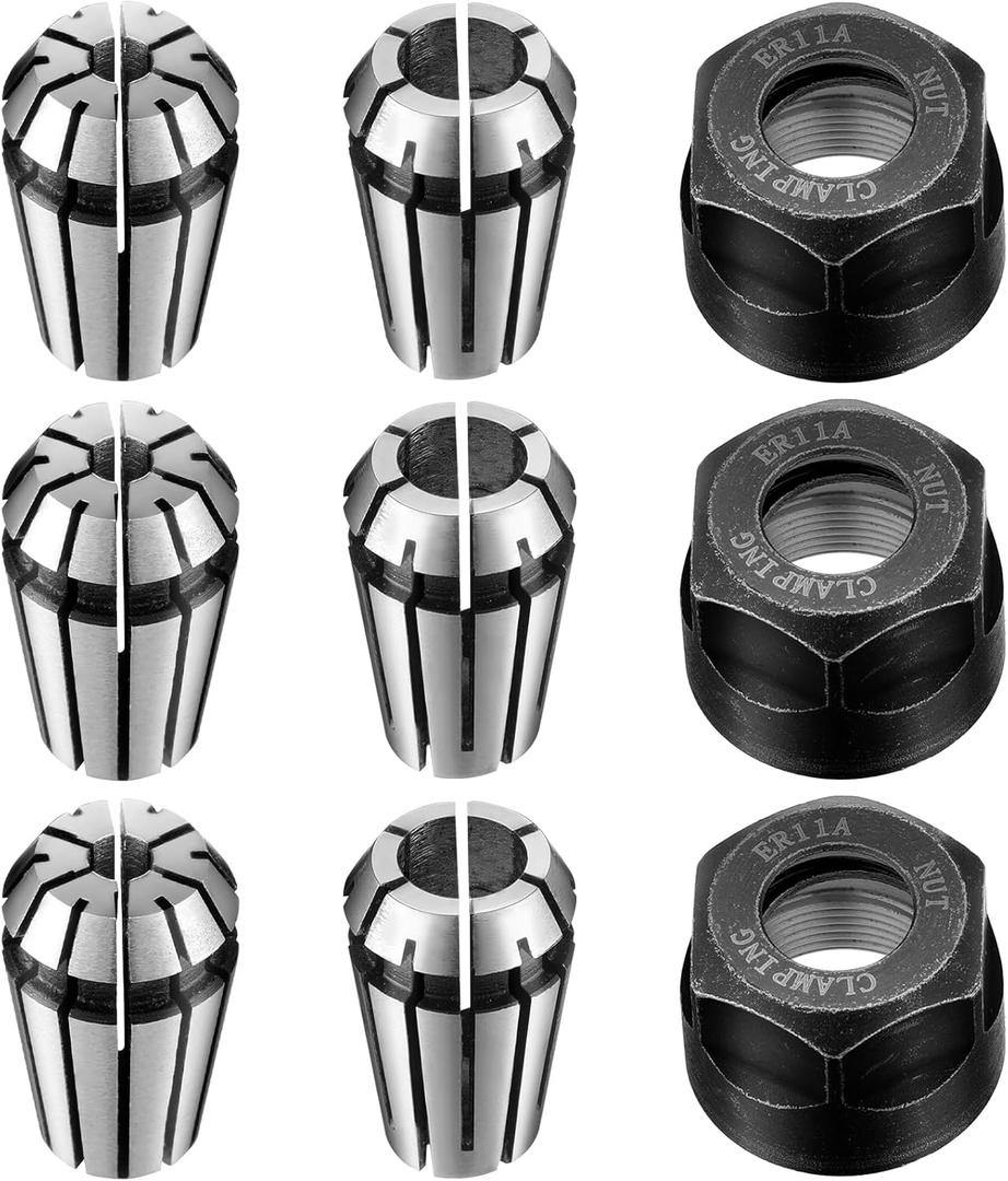 Shimeyao 9 Pcs Er11 Spring Collet Nut Set Er11 1/8'' + 1/4'' Collets + Clamping Nut Precision Spring Collet Set for Cnc Engraving Mechine Milling Lathe Tool