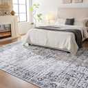 QOTIB 8x10 Washable Area Rug Vintage Distressed, Low Pile Large Rug with Non Slip Backing & Reinforced Edges, Ultra Soft Foldable Indoor Carpet for Living Room, Bedroom, Dining Room, Office, Grey