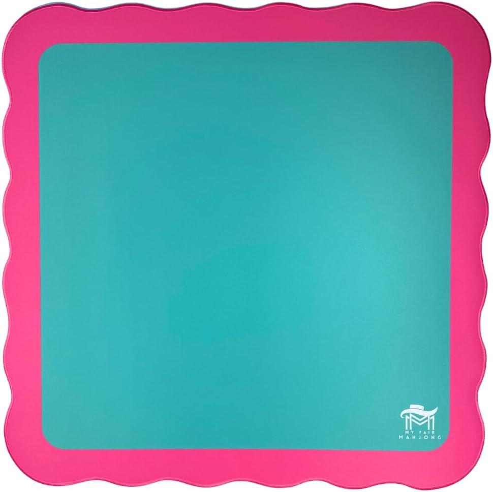 Generic Standard Mahjong Mat (4 Color Combinations) | Scalloped Edges & Bright Colors | 31"" x 31"" (Green Center- Pink Scallop)