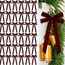 36 Pcs Burgundy Velvet Ribbon Bows 5.1 x 10.2 in Pre Tied Christmas Velvet Bows Christmas Tree Decorations Gift Packaging Bow for Xmas Wreath, Garland, Staircase, Home Outdoor Decoration