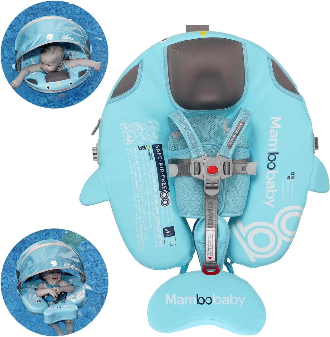 Mambobaby Float with Removable UPF50+ UV Sun Protection Canopy, Infant Pool Float Swimming Float with Tail & Adjustable Safety Seat, Baby Floats for Pool Bathtub (Narwhal Green-K03NGCTLURBKMF01K03), Max For 3-24 months babies