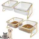 2PCS Elevated Double Cat Bowls,5.7" Pets Water and Food Bowl 15Tilted Transparent Raised Kitten Food Feeding Dishes with Iron Stand Anti Slip Kitty Dishs Rose Gold Bowl Set for Kittiens