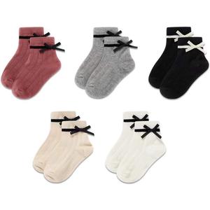 Gwenvenni Girls Socks Big Little Kids Cotton Ankle Sock Low Cut Toddler (1-2T, Bow 5 Pairs)