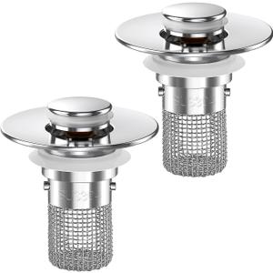 Sink Stopper Hair Catcher,(2PCS) Pop-up Sink Drain Strainer with Removable Stainless Steel Strainer Basket Hair Catcher, Bathroom Sink Strainer for Bathroom Sink Stopper Replacement