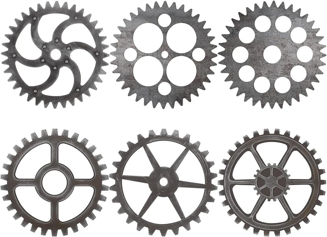6 Pcs Wooden Steampunk Wall Decor Steampunk Gears Wheel Industrial Wall Decor 10 Inch Vintage Wooden Gear Combination Farmhouse Hanging Wall Decor for Christmas Home Wall Bar Decor Art Craft