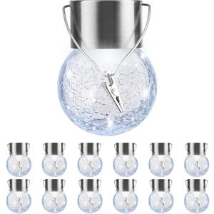 PARTPHONER 11 Pack Hanging Solar Lights Outdoor, Waterproof Solar Globe Lantern with Handle and Clip, Decorative Cracked Glass Ball Lights for Christmas Decor, Tree, Yard, Garden, Patio (Cold White)