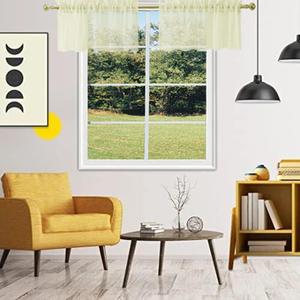 2-Pack Sheer Linen-Look Valances for Windows Kitchen Window Treatment Beige Short Curtain Panels for Living Room Bedroom Sheer Toppers