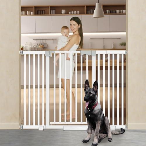 Amibud 41'' Extra Tall Pet Gate for Large Dogs 30-62.6'' Wide Indoor No Jumping Over, Heavy Duty Puppy Baby Gate for Doorways, Pressure Mounted Metal Gate for Child Toddler (White)