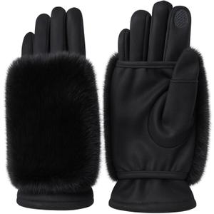 Touchscreen Winter Gloves for Women: 3-in-1 Convertible Fingerless & Full, Detachable Faux Fur Cuffs, Driving (Black)