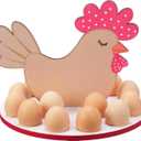 Junkin Rustic Wooden Hen Shaped Egg Holder Countertop, 16-hole Country Egg Storage Rack for Fresh Chicken, Duck, Quail and Turkey Eggs, Space Saving Farmhouse Country Decor Kitchen Organizer