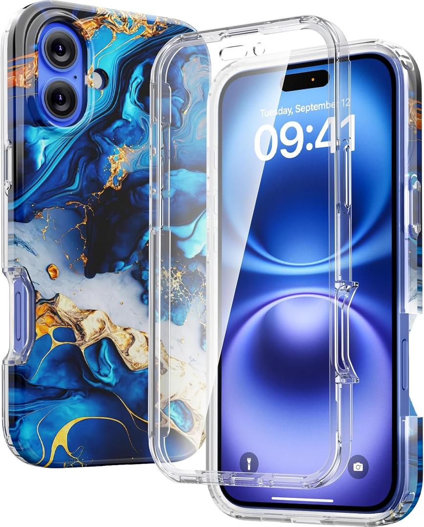 Diaclara Designed for iPhone 16 Plus Case, Full Body Rugged Case with Built-in Touch Sensitive Anti-Scratch Screen Protector, Upgraded [Full Camera Protection] for iPhone 16 Plus 6.7",Water Blue