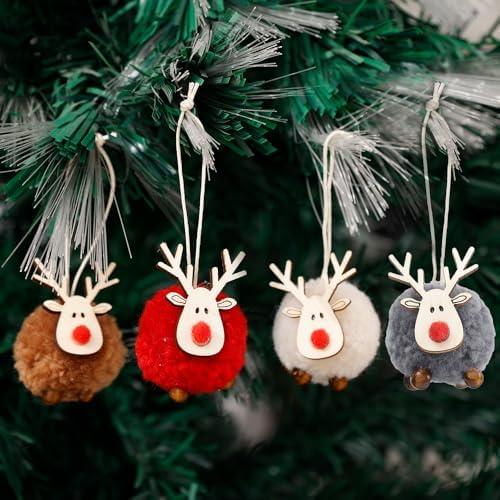 4Pcs/Set Christmas Felt Elk Hanging Ornaments Cute Reindeer Xmas Tree Decor Pendants New Year Party Kids Gifts Decoration