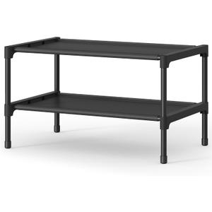 SONGMICS Shoe Rack, 2-Tier Shoe Storage Organizer, Space-Saving, 11.7 x 16.5 x 12.2 Inches, Entryway, Metal Frame, Non-Woven Fabric Shelves, Ink Black ULSH012BH01