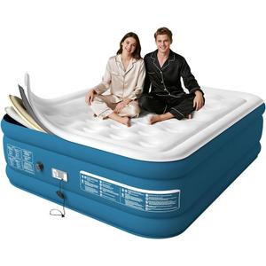 20" Queen Air Mattress with Built in Pump Upgraded Auto Stop Electric Pump Raised Luxurious Comfort 80"*60"*20" Queen Blow Up Mattress for Home and Guests 3 Mins in- Deflate 660 lbs Max (20" Blue & White)