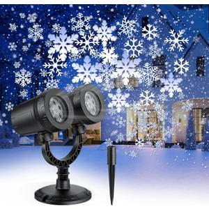 Fussion Snowflake Christmas Projector Lights Outdoor, Double-Head Snowflake Projector Lights Waterproof, Holiday Projector Lighting Outdoor with Timer for Outside Indoor Wall Window Christmas Decor