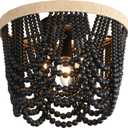 Bohemian Lighting Bohemian Chandelier Handmade Beaded Chandelier Vintage Hemp Rope Woven Ceiling Lighting 3 Lights Wood Bead Chandelier Nursery Lighting Bedroom Ceiling Light (Black)
