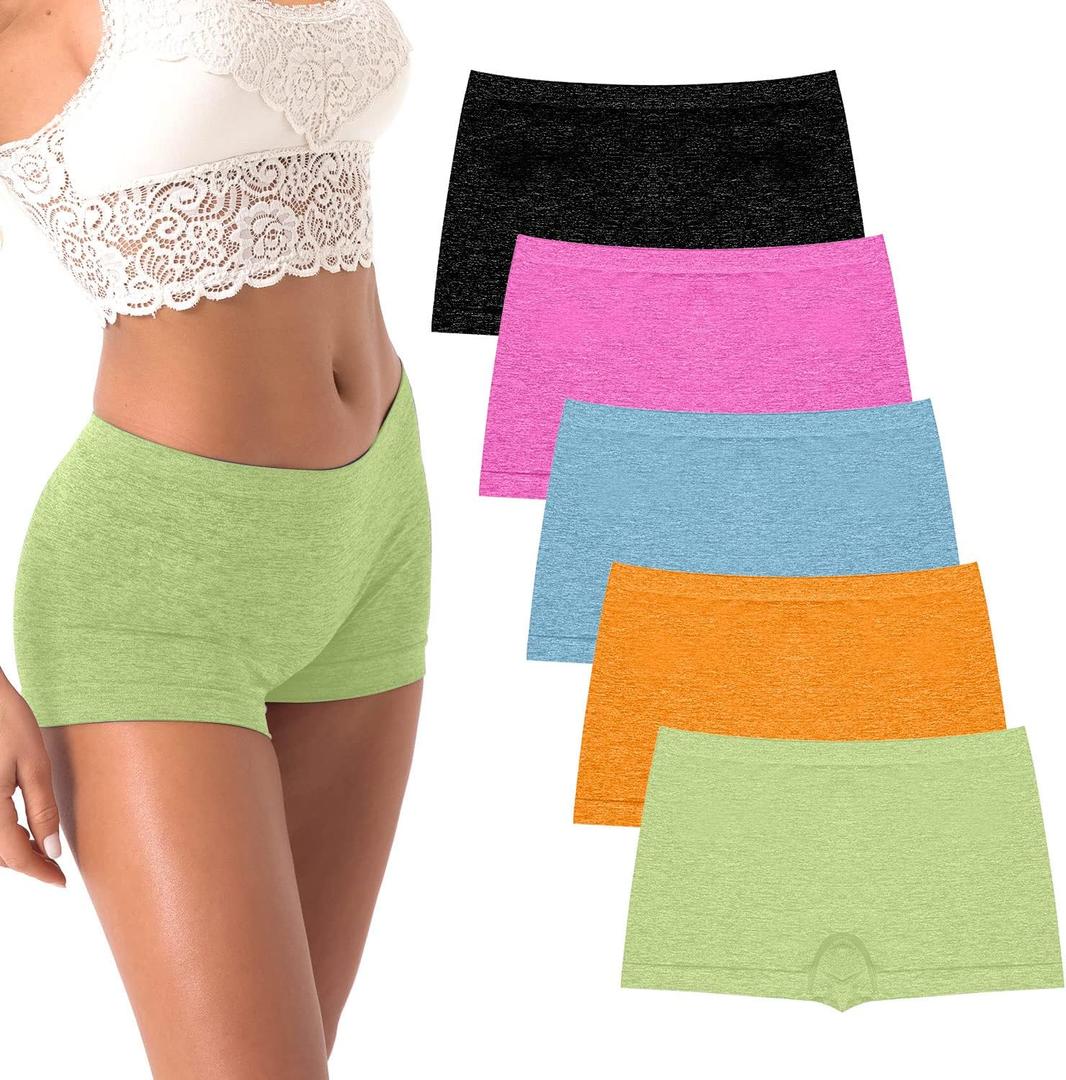 R RUXIA Women's Boyshorts Underwear Seamless Boy Shorts Panties Soft Stretch Boxer Briefs 5 Packs L