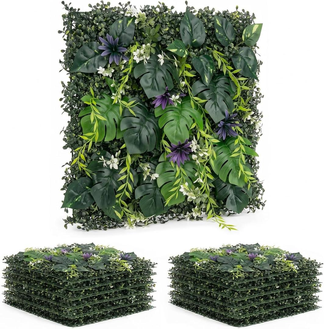 Grass Wall Panel 12 Pack, 20" x 20" Boxwood Tropical Leaf Backdrop