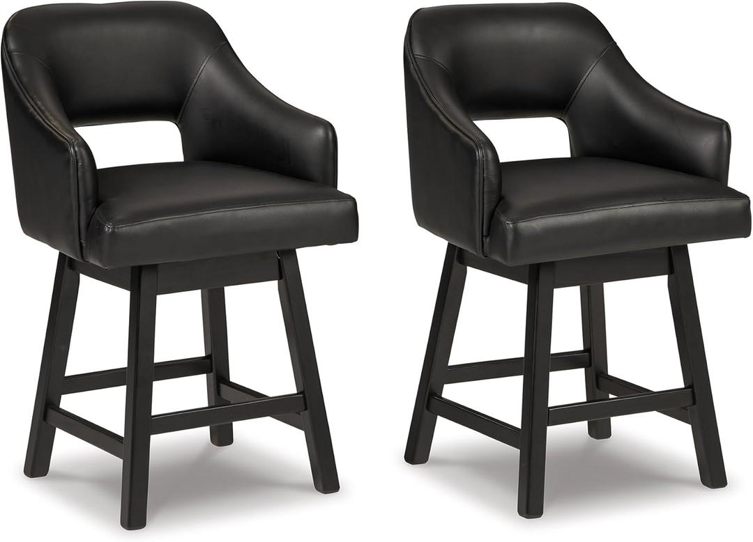 Signature Design by Ashley 25" Tallenger Modern Upholstered Swivel Counter Height Barstool, Set of 2, Black & Dark Brown