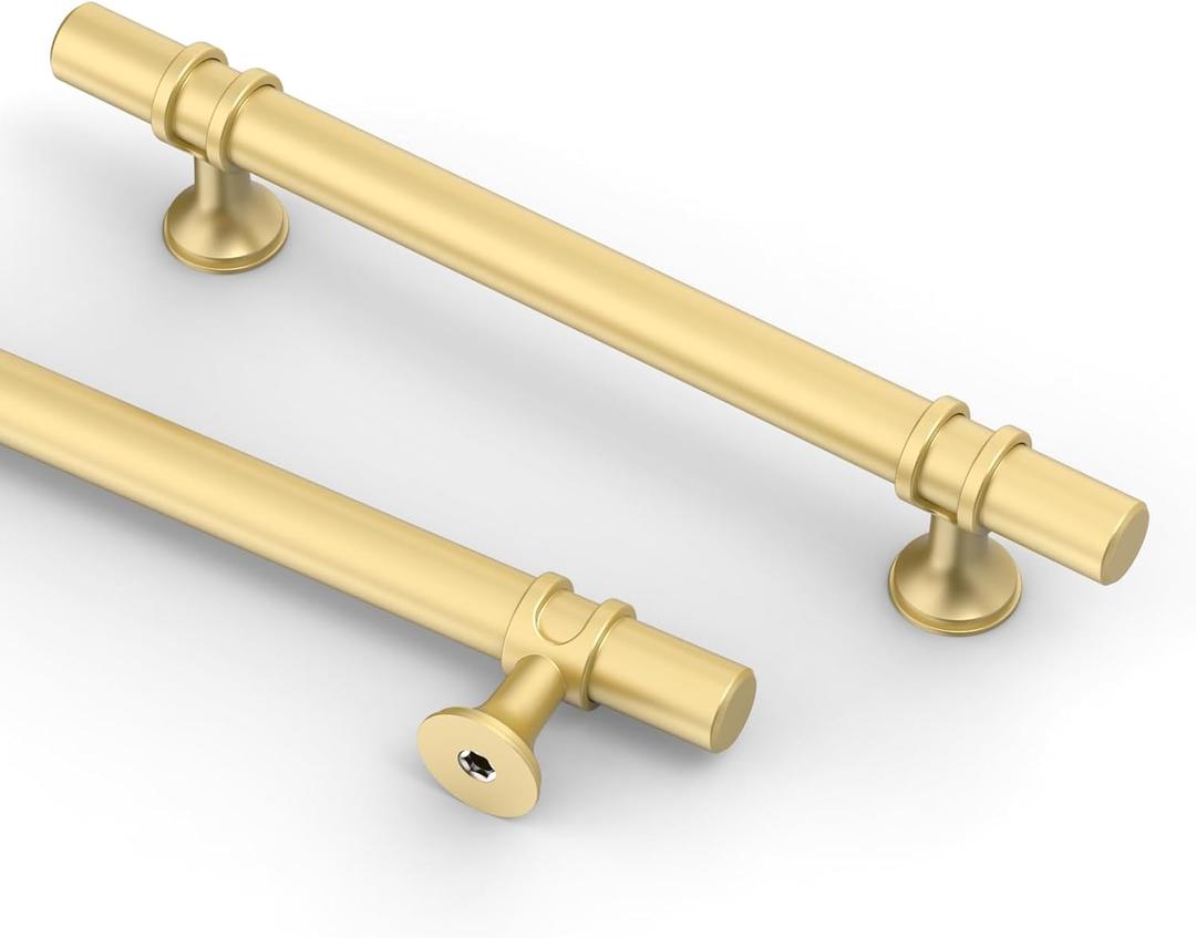 Asidrama 10 Pack 5 Inch(128mm) Brushed Gold Kitchen Cabinet Handles, Cabinet Pulls Kitchen Cabinet Hardware Cupboard Handles Drawer Pulls (5" Hole Center)
