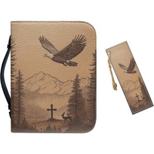 Bible Cover & PU Leather Bible Case - Bald Eagle Cross & Deer Design for Men & Boys Large (11.2"x8"x2.2") Great Gift for Christians Christmas Large Bible Cover Bible Case Size