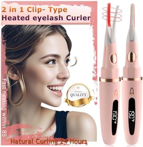Dust2Oasis Heated Eyelash Curler - 2 in 1 Clip-Type, LED Display, 3 Temp Settings, USB Rechargeable, Natural Curling, 24H Long Lasting - Pink