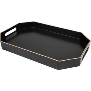 Black Decorative Tray with Handles, Octagon Versatile Serving Tray for Coffee Table, Ottoman, Ideal for Serving, Displaying, Organizing