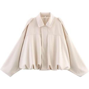 Xunger Women's Faux Suede Bomber Jacket Spring Lapel Pilot Coat Casual Oversized Long Sleeves Trendy Streetwear Outerwear (Beige, S)