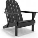 Folding Adirondack Chair - Durable HDPE Poly Lumber All-Weather Resistant, Foldable Oversized Balcony Porch Patio Outdoor Chair for Lawn, Backyard, Deck, Garden, Camping - Easy Installation, Black