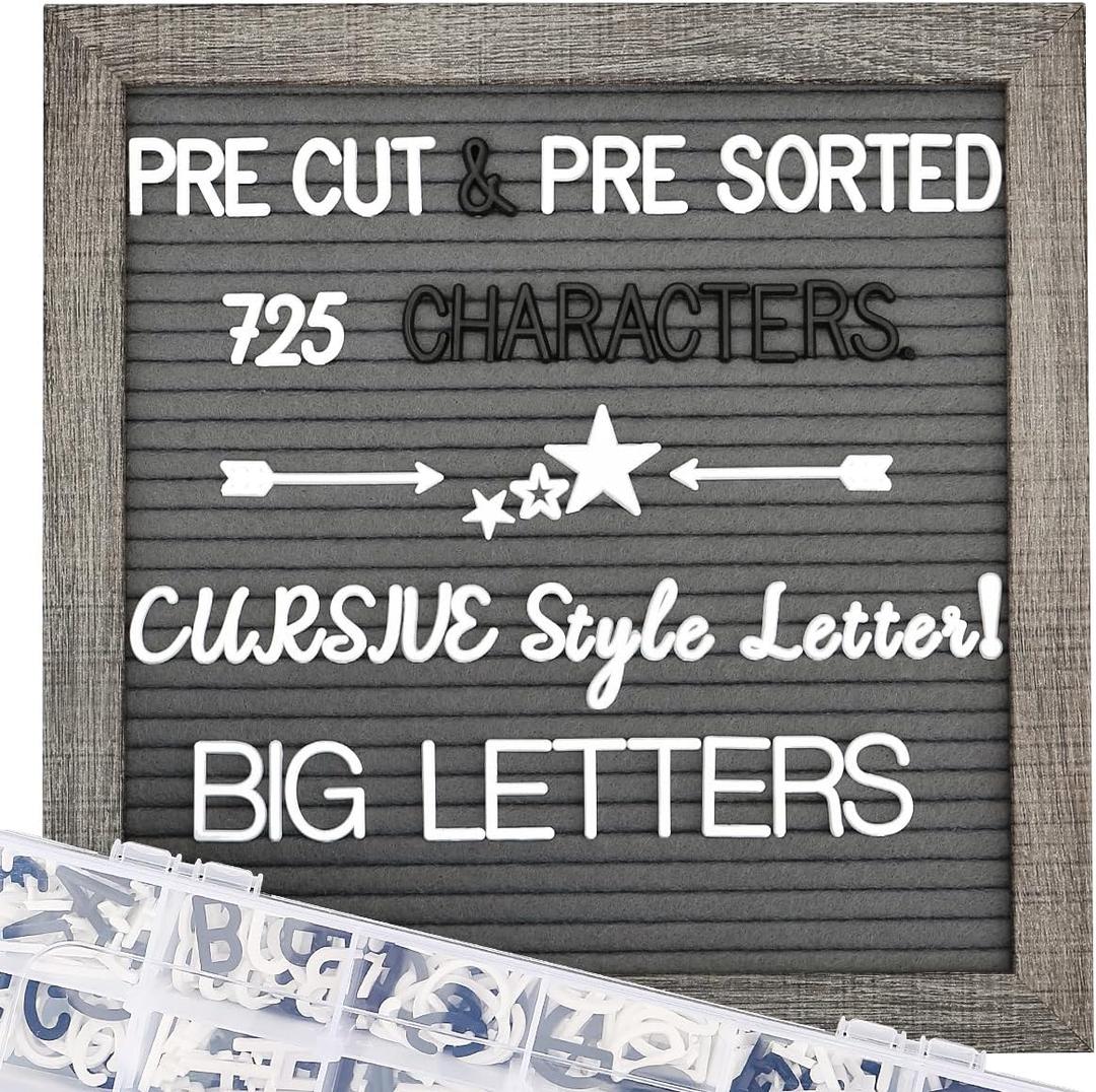 Grey Felt Letter Board - 10x10 Inch, Pre Cut 725 Letters, First Day of School, Classroom Decor, Baby Announcements