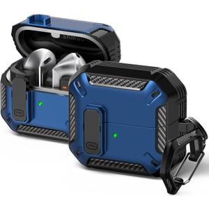 RFUNGUANGO Compatible with Samsung Galaxy Buds 3 Pro Case(2024) / Buds3 FE (2025) / Buds 3 Case (2024) with Carabiner & Cleaning Kit Phone Stand, Strong Drop Protection, Blue