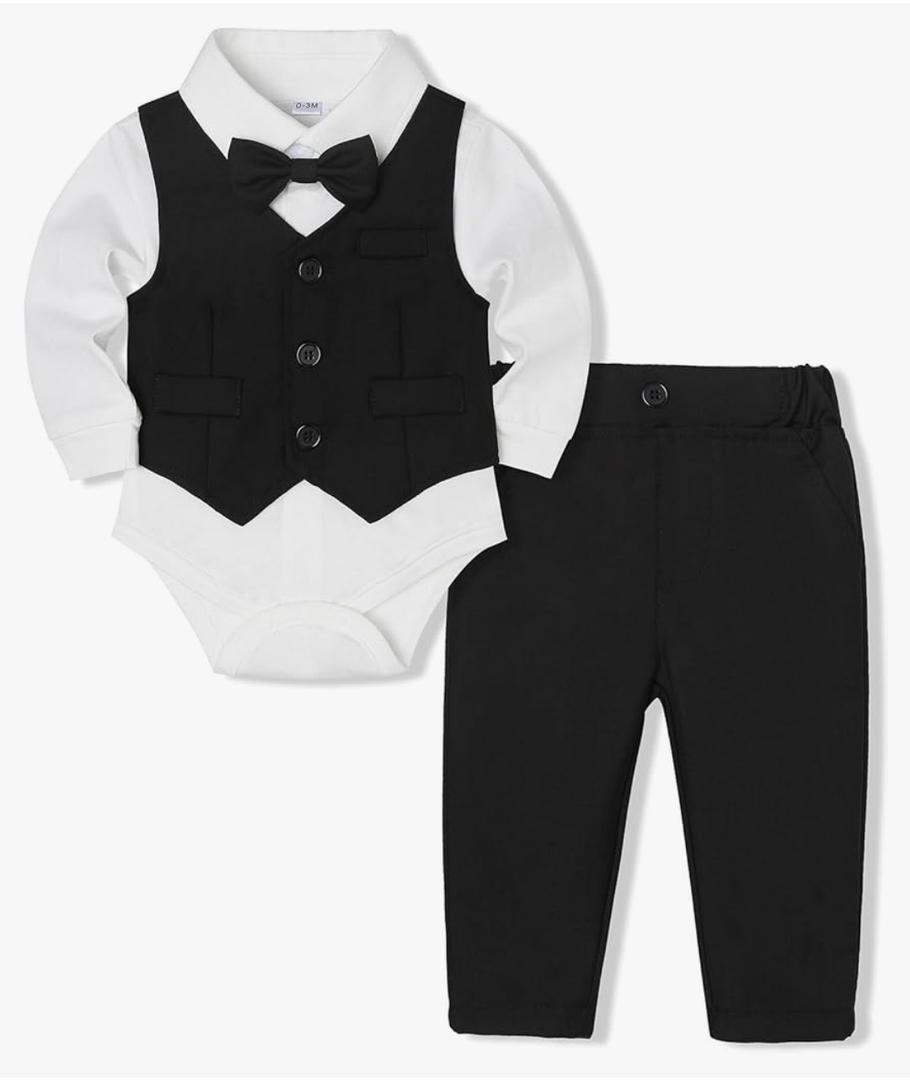 Baby Boy Clothes Suits Infant Gentleman Wedding Outfit Formal Dress Shirt Vest Bowtie Pants 4Pcs Baby Suit Sets 90