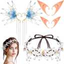 Janinka 7 Pcs Mermaid Fairy Ear Cuff with Crown Elf Ear Mermaid Crown Starfish Tiara Halloween Renaissance Cosplay Costume for Women