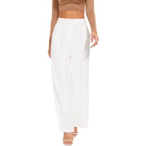 FUNYYZO Wide Leg Pants Women's High Elastic Waisted in The Back Business Work Trousers Long Straight Suit Pants (X-Large Long, 006# White (Thin))