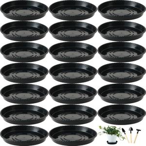 20 Pack 5 Inch Plant Saucers Plastic Drip Tray for Plant Pots Plant Trays for Pots Flower Pot Saucers for Indoors Outdoors with Glove, Black