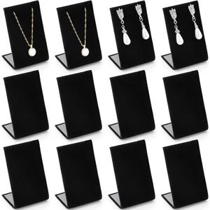 12 Pieces Velvet Earring Display Stand Necklace Pendant Jewelry Stand Showcase Organizer Display Holder for Earring Pendant Accessory Rack (Straight Line Style,Black)