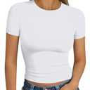 Trendy Queen Womens Short Sleeve T Shirts Summer Crop Tops Basic Slim Fit Gym Workout Y2k Clothes White S