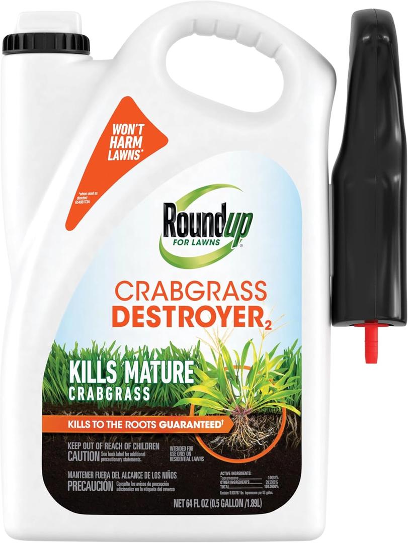 Roundup for Lawns Crabgrass Destroyer2, Tough Weed Killer, Kills Crabgrass, Foxtail, Goosegrass, Ready-to-Use, 64 oz.