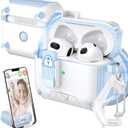 MHYALUDO for AirPods 3rd Generation Case Cover, Compatible with Magsafe, Magnetic Automatic Lock, Charging Port Dust-Proof & Stand Design with Cleaning Kit, Blue/White