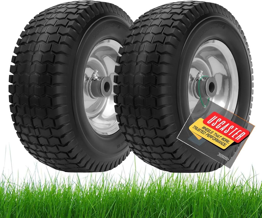 13x5.00-6 Tire and Wheel Flat Free Assemblies (2 Pack),13 x5x6 Solid Rubbe Tires and Wheel for Riding Lawn Mower - With 3/4" Bushings (Extra 5/8" Bushings) and 3" Centered Hub (Gray)