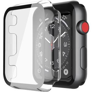 Misxi 2 Pack Hard PC Case with Tempered Glass Screen Protector Compatible with Apple Watch Series 3 Series 2 38mm, Ultra-Thin Scratch Resistant Overall Protective Cover for iWatch S3/S2, Transparent