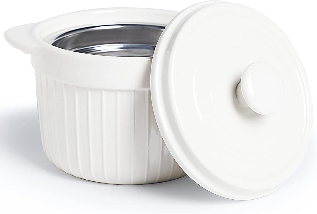 Ceramic Bacon Grease Container Keeper with Strainer, Frying Oil Storage Can, White