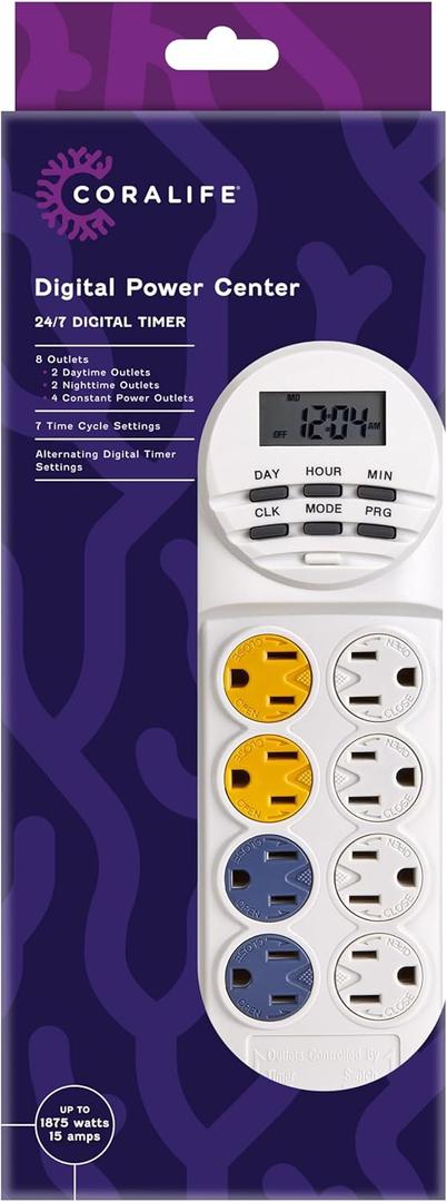 Coralife Aquarium Fish Tank 8-Outlet 24/7 Digital Power Center Timer (1875 W / 10.25 IN)