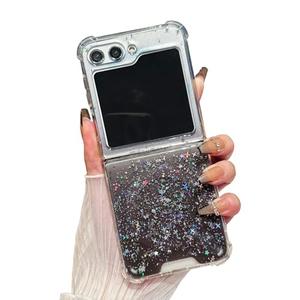 COTDINFOR Case for Samsung Galaxy Z Flip 7 Glitter Case Clear Compatible with MagSafe Cute Sparkle Transparent Shockproof Protection Women Girls Slim Cover for Samsung Galaxy Z Flip 7 Star Black